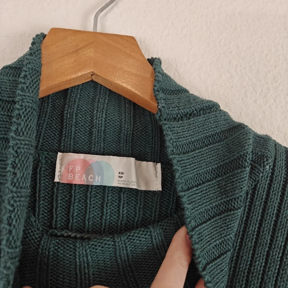 Free People Beach Trez Mock Neck Sweater Short Knit Set Oversized Green Size XS